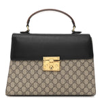 GG Supreme Monogram Calfskin Medium Padlock Top Handle Bag Beige Black Cuir