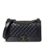 Metallic Caviar Quilted Medium Boy Flap Navy