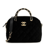 Velvet Quilted Shiny Coco Clutch With Chain Black