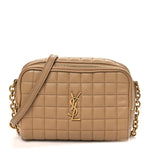 Lambskin Carre Quilted Cassandre Mini Camera Bag Natural Tan
