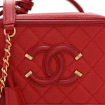 Caviar Quilted Small CC Filigree Vanity Case Red