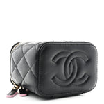 Lambskin Quilted Top Handle Mini Vanity Case With Chain Black Pink