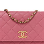 Caviar Quilted Textured CC Wallet On Chain WOC Pink