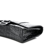 Shiny Calfskin Monochrome Crocodile Embossed Hourglass Chain Bag Black
