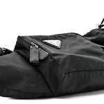 Re-Nylon Saffiano Metal Triple Pocket Belt Bag Black