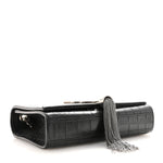 Calfskin Crocodile Embossed Small Classic Monogram Kate Tassel Satchel Black