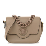 Grained Calfskin La Medusa Flap Shoulder Bag Taupe