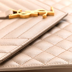 Grain De Poudre Textured Mixed Matelasse Medium Triquilt Monogram Satchel Dark Beige
