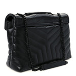 Calfskin Y Quilted Monogram Monochrome Medium Loulou Chain Satchel Black