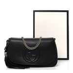 Pebbled Calfskin Medium Soho Flap Crossbody Black
