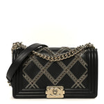 Calfskin Quilted Medium Chain Detail Boy Flap Black