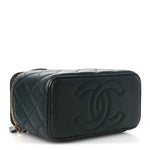 Iridescent Lambskin Quilted Small Top Handle Vanity Case With Chain Green