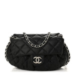 Washed Lambskin Quilted Medium Chain Around Messenger Black