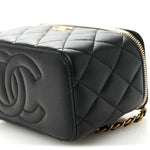 Lambskin Quilted Metal Small Top Handle Vanity Case With Chain Black
