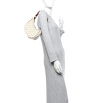 Canvas Calfskin Ava Triomphe Shoulder Bag White