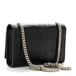 Calfskin Crocodile Embossed Small Classic Monogram Kate Tassel Satchel Black