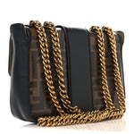 Glazed Fabric Vitello Century FF 1974 Stamp Patch Mini Double F Crossbody Bag Mogano Panna Black