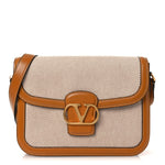 Smooth Calfskin Canvas 9to5 Shoulder Bag Natural Golden
