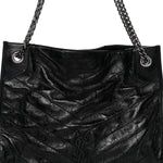 Crinkled Calfskin Matelasse Monogram Medium Niki Shopper Tote Black
