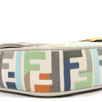 Canvas Vitello Seta FF Multicolor Embroidered Baguette Grezzo Multicolor Latte
