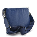 Calfskin GG Tennis Embossed Medium Wristlet Messenger Bag Intense Metal Blue
