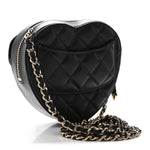 Lambskin Quilted CC In Love Heart Clutch With Chain Black