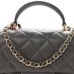 Lambskin Quilted Mini Top Handle Rectangular Flap Dark Grey