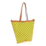 Triomphe Canvas Calfskin Medium Flat Shopper Tote Yellow Navy