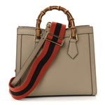 Textured Dollar Calfskin Web Small Diana Tote Bag Oatmeal Vintage Green