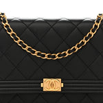 Lambskin Quilted Boy Wallet On Chain WOC Black