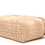 Braided Raffia Quilted Top Handle Slim Vanity Case With Chain Beige