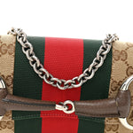 Monogram Textured Dollar Calfskin Heavy Grosgrain Web Small Maxi Horsebit Chain Shoulder Bag Beige Ebony New Acero