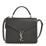 Calfskin Crocodile Embossed Medium Classic Monogram Cassandra Top Handle Fog