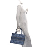 Canvas Embroidered Medium Dioriviera Toile De Jouy Book Tote Blue Black