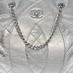 Metallic Calfskin Stitched CC Shopper Tote Silvery
