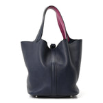 Taurillon Clemence Picotin Lock 22 MM Bleu Nuit Rose Pourpre