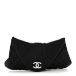 Satin Quilted Half Moon Clutch  Black