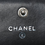 Lambskin Embossed Camellia Large Gusset Flap Wallet Black