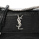 Calfskin Crocodile Embossed Medium Monogram Sunset Black