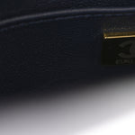 Shiny Caviar Quilted Mini Top Handle Flap Navy Blue