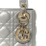 Metallic Lambskin Cannage Mini Lady Dior Grey