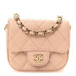 Caviar Quilted Mini Clutch With Chain Light Beige