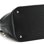 Calfskin Stitched Chain Top Handle Bucket Bag Black