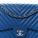 Caviar Chevron Quilted Jumbo Double Flap Blue