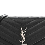 Grain De Poudre Matelasse Chevron Monogram Envelope Chain Wallet Black