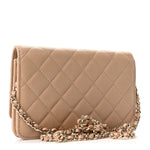 Caviar Quilted Crystal CC Wallet On Chain WOC Beige