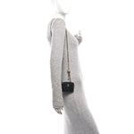 Lambskin Quilted CC Pearl Crush Zip Card Holder On Chain Black