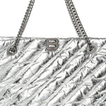 Metallic Crushed Calfskin Quilted Medium Crush Carry All Tote Bag Silver