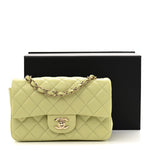 Lambskin Quilted Mini Rectangular Flap Light Green