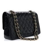 Patent Quilted Sparkle Glitter Medium Double Flap Black